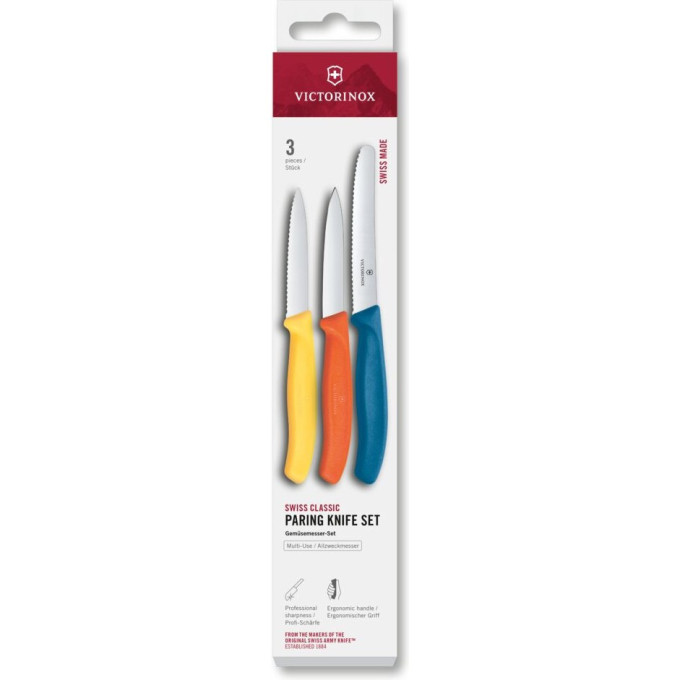 Набор ножей для очистки овощей VICTORINOX SWISS CLASSIC 3 ножа желт/оранж/син 6.7116.32C1
